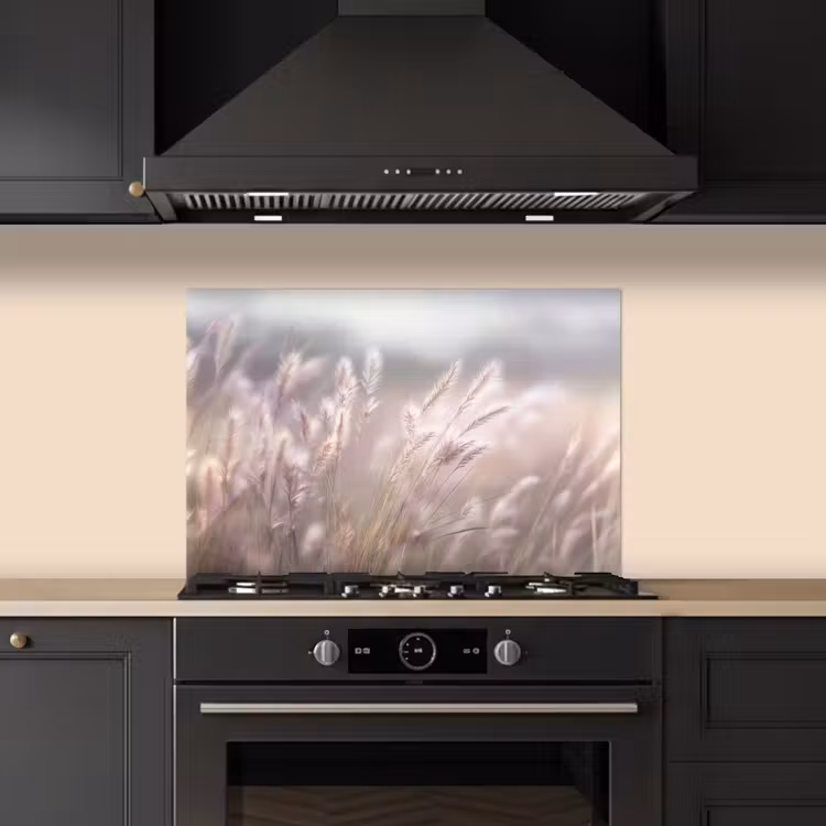 Spatscherm keuken - Graspluimen - Wind - Beige - Mistig — 2