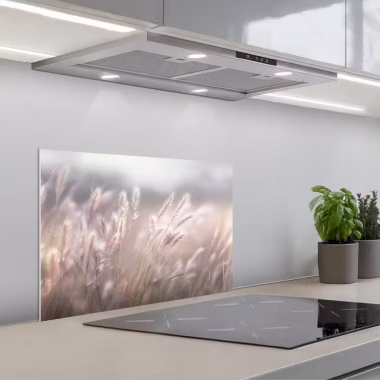 Spatscherm keuken - Graspluimen - Wind - Beige - Mistig — 5