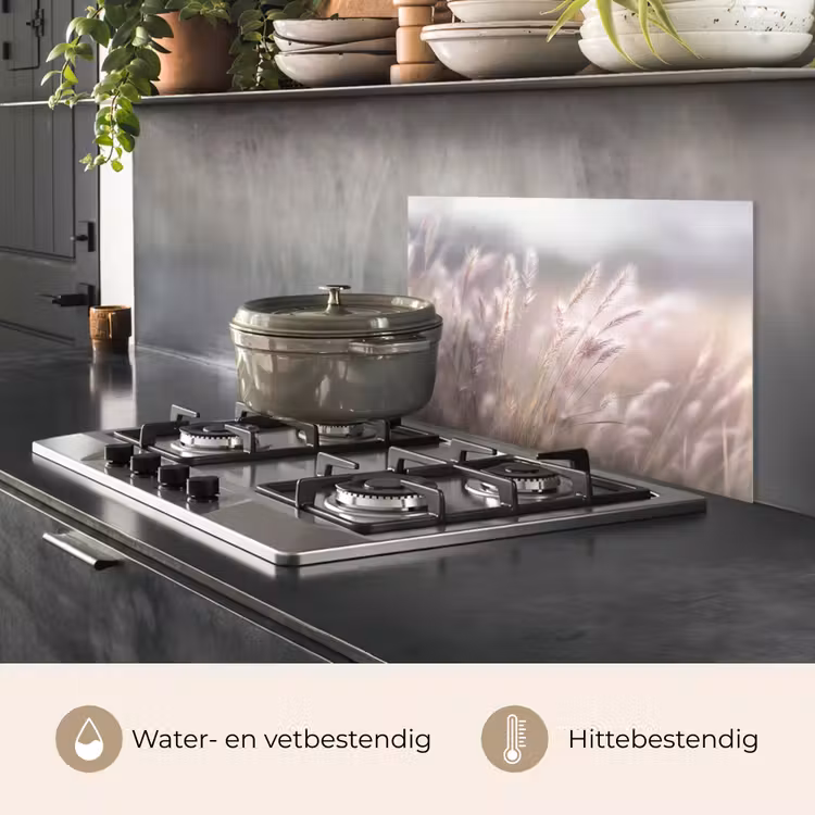 Spatscherm keuken - Graspluimen - Wind - Beige - Mistig — 7