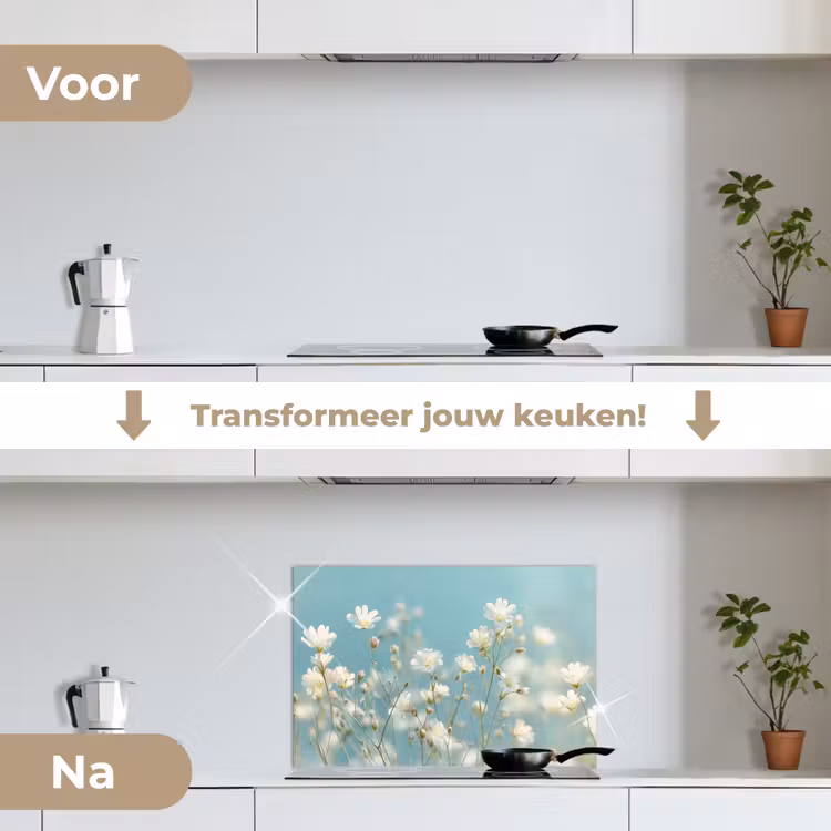 Spatscherm keuken - Stengels - Bloemen - Lucht - Wit — 3