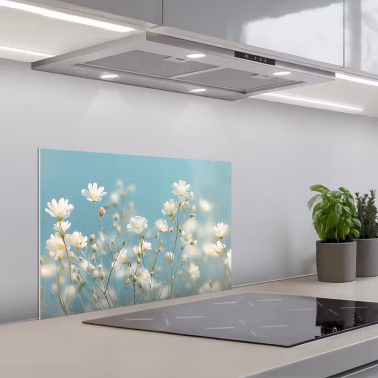 Spatscherm keuken - Stengels - Bloemen - Lucht - Wit — 5