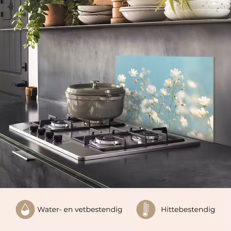 Spatscherm keuken - Stengels - Bloemen - Lucht - Wit — 7