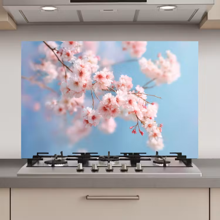 Spatscherm keuken - Takken - Bloesems - Roze — 1