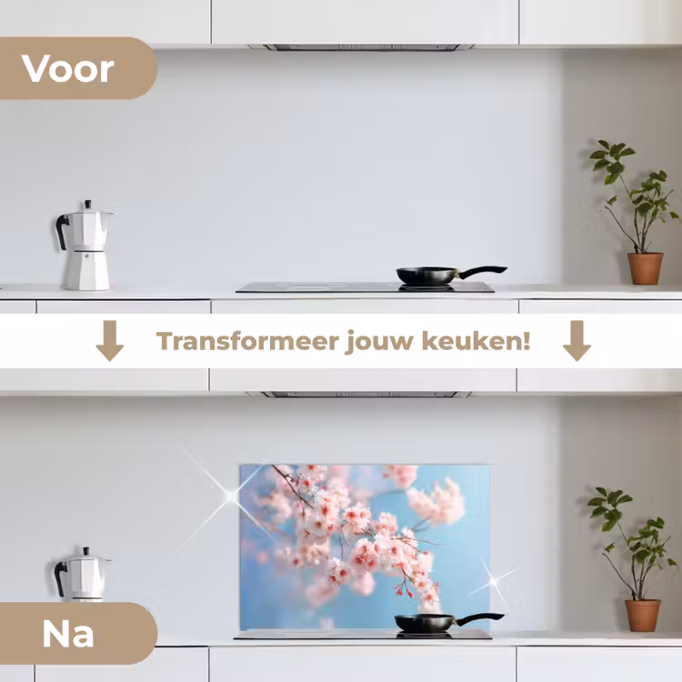Spatscherm keuken - Takken - Bloesems - Roze — 3