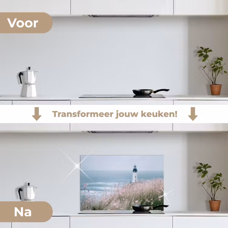 Spatscherm keuken - Vuurtoren - Klif - Zee - Bloemen — 3