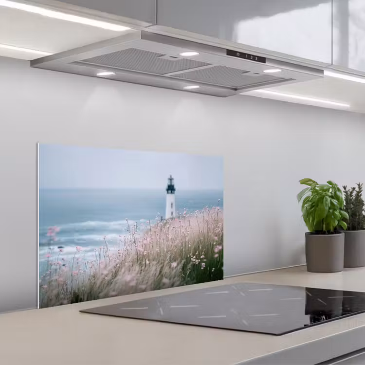 Spatscherm keuken - Vuurtoren - Klif - Zee - Bloemen — 5