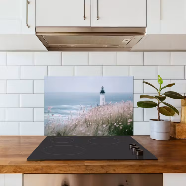 Spatscherm keuken - Vuurtoren - Klif - Zee - Bloemen — 6