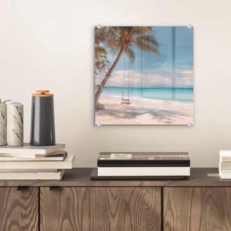 Glas schilderij - Palmboom - Schommel - Strand - Lucht — 2