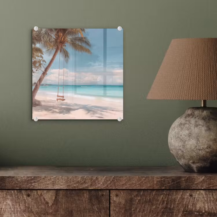 Glas schilderij - Palmboom - Schommel - Strand - Lucht — 4