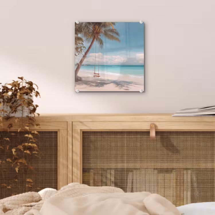 Glas schilderij - Palmboom - Schommel - Strand - Lucht — 5