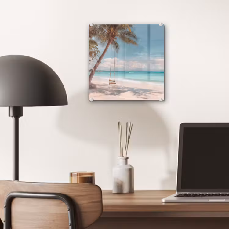 Glas schilderij - Palmboom - Schommel - Strand - Lucht — 7