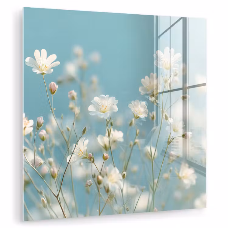Glas schilderij - Stengels - Bloemen - Lucht - Wit — 1