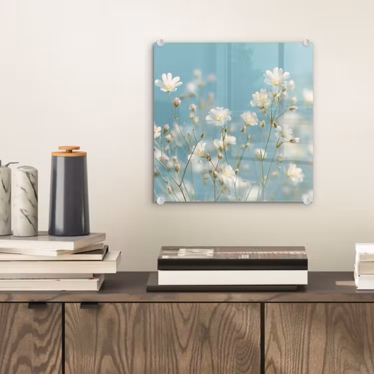 Glas schilderij - Stengels - Bloemen - Lucht - Wit — 2