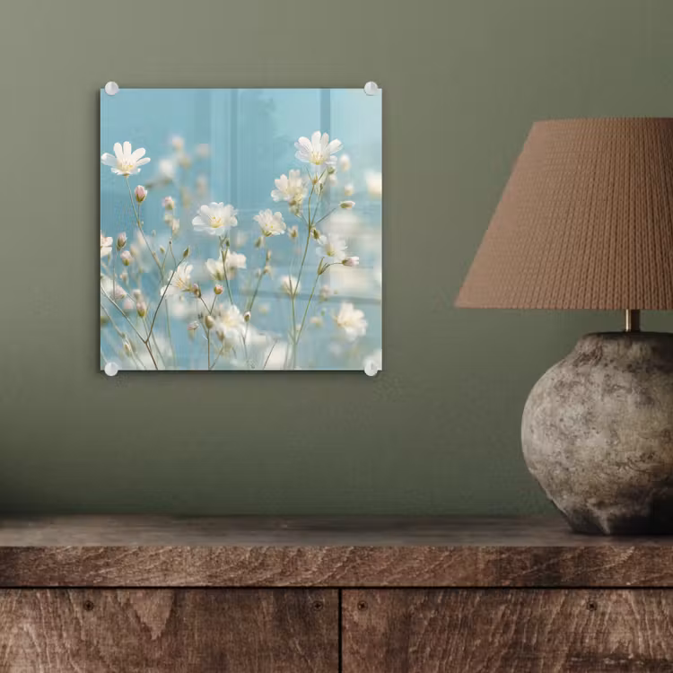 Glas schilderij - Stengels - Bloemen - Lucht - Wit — 4