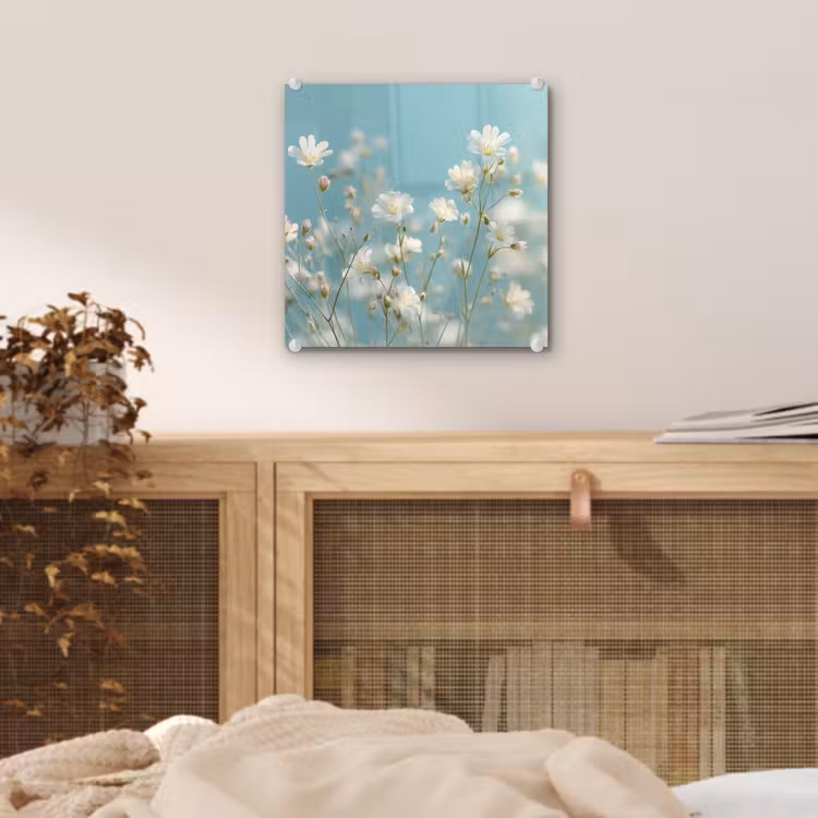 Glas schilderij - Stengels - Bloemen - Lucht - Wit — 5