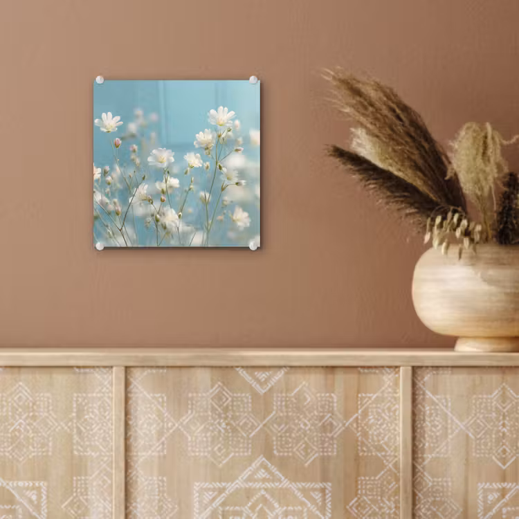 Glas schilderij - Stengels - Bloemen - Lucht - Wit — 6
