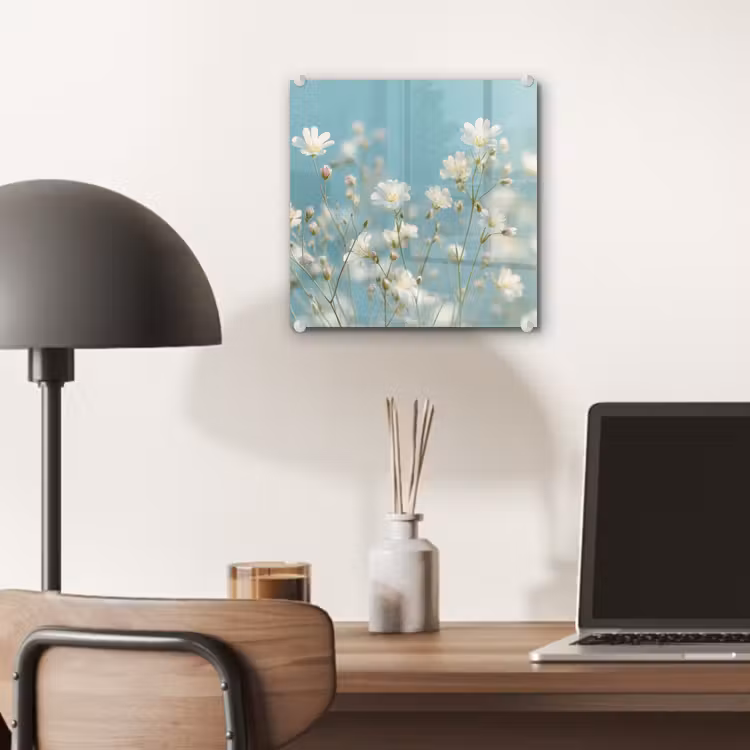Glas schilderij - Stengels - Bloemen - Lucht - Wit — 7