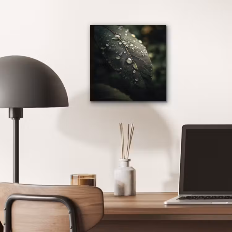 Aluminium schilderij - Blad - Groen - Nerven - Regendruppels — 6