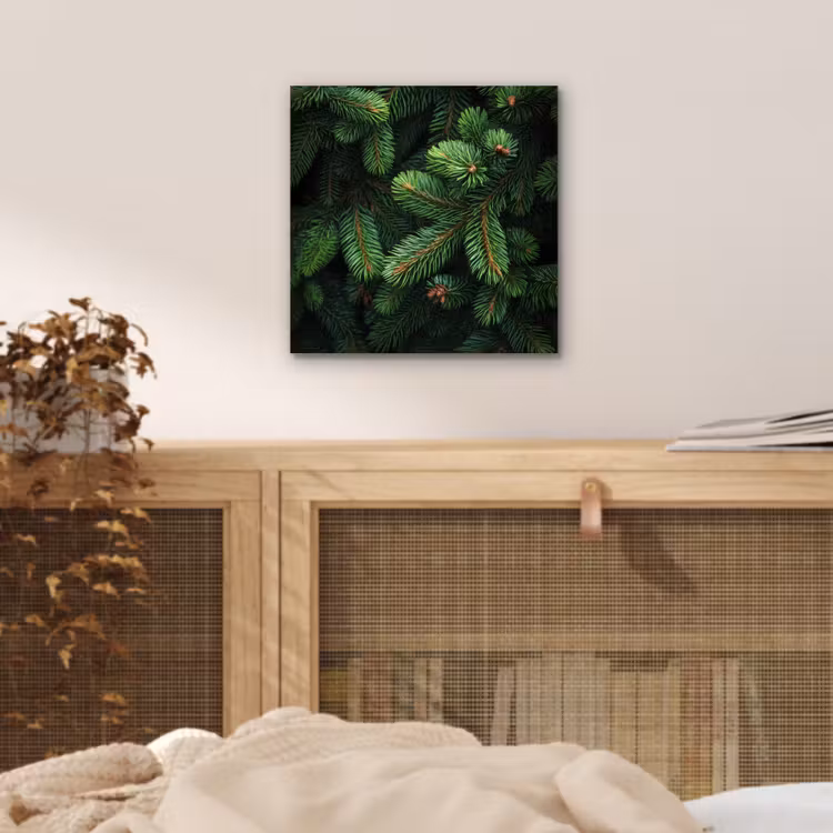 Aluminium schilderij - Sparrentakken - Knoppen - Naalden - Groen — 4