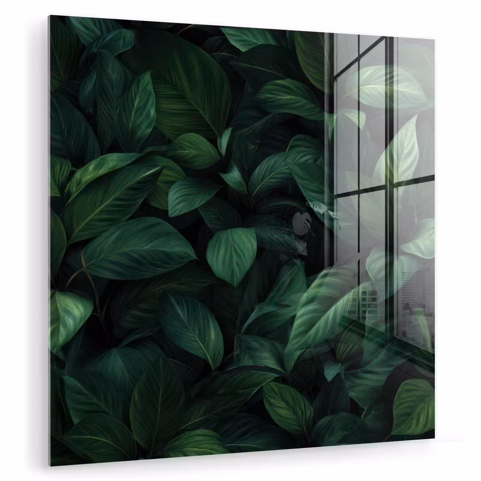 Glas schilderij - Bladeren - Ovaal - Groen - Nerven — 1