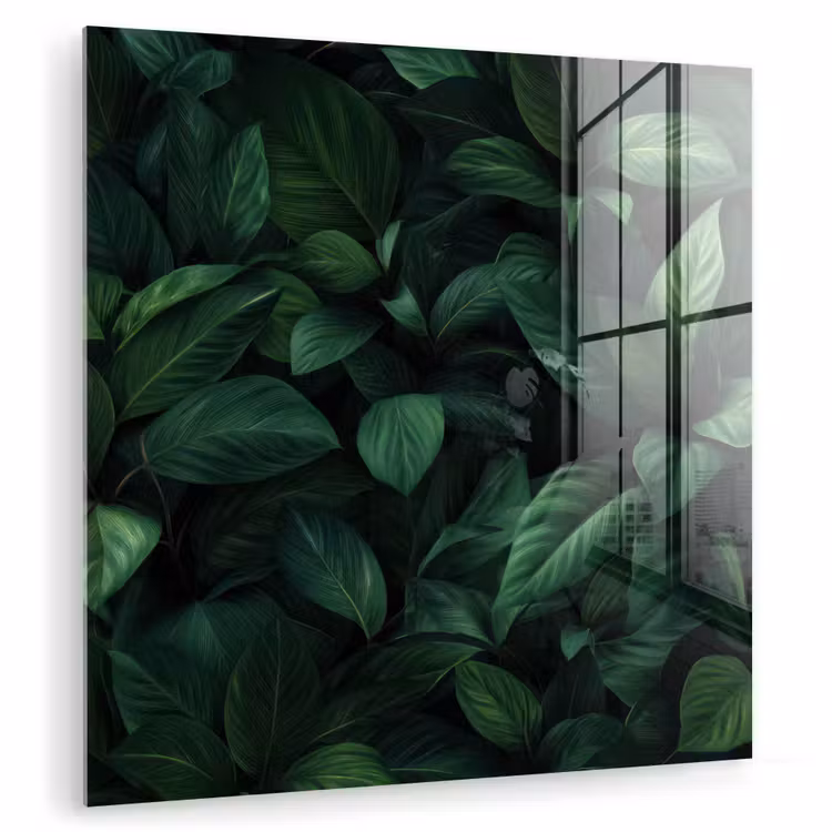 Glas schilderij - Bladeren - Ovaal - Groen - Nerven — 1
