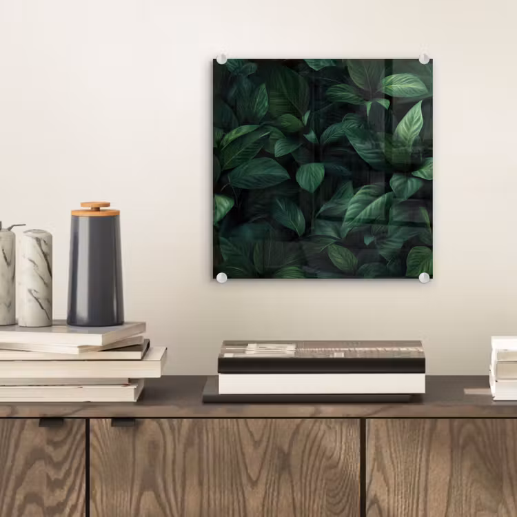 Glas schilderij - Bladeren - Ovaal - Groen - Nerven — 2
