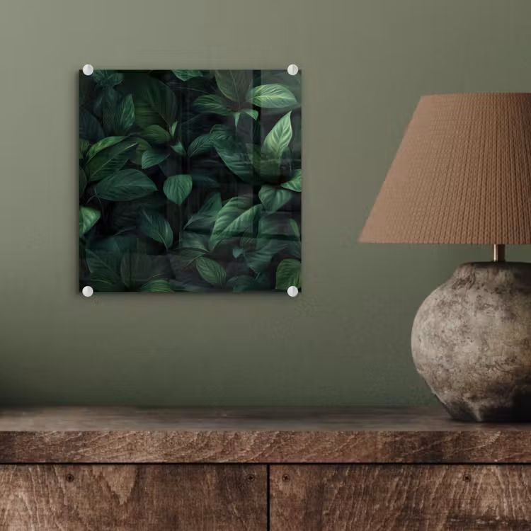 Glas schilderij - Bladeren - Ovaal - Groen - Nerven — 4