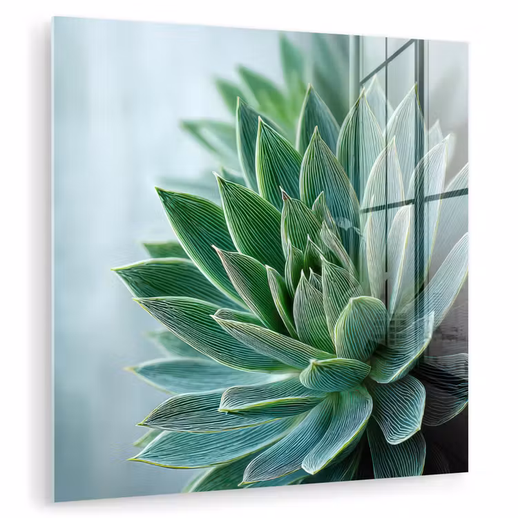 Glas schilderij - Vetplant - Bladeren - Groen - Wazig — 1