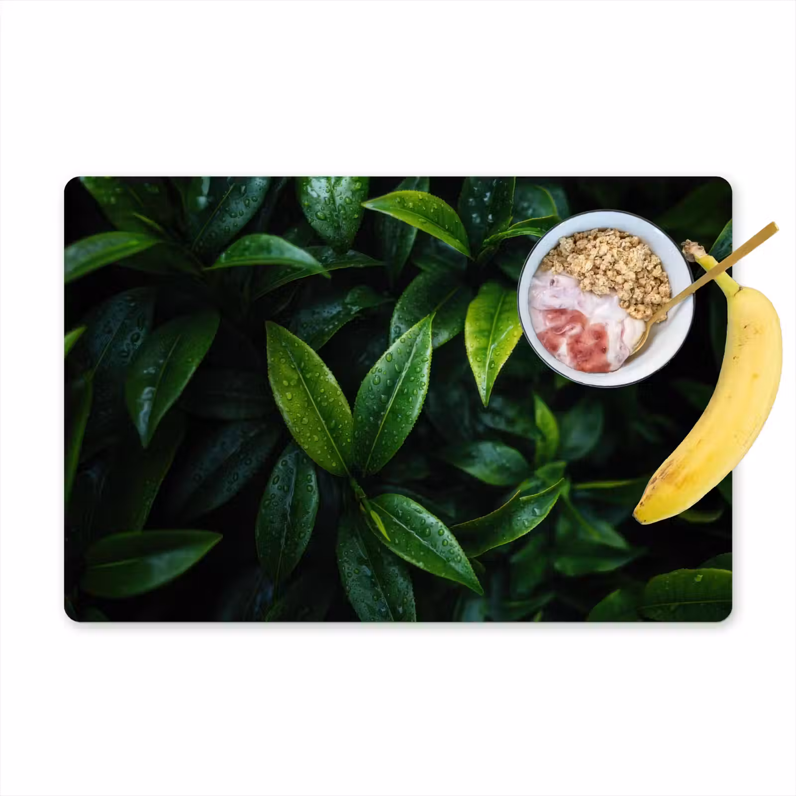 Placemat - 6 stuks - Bladeren - Regendruppels - Licht - Groen — 1