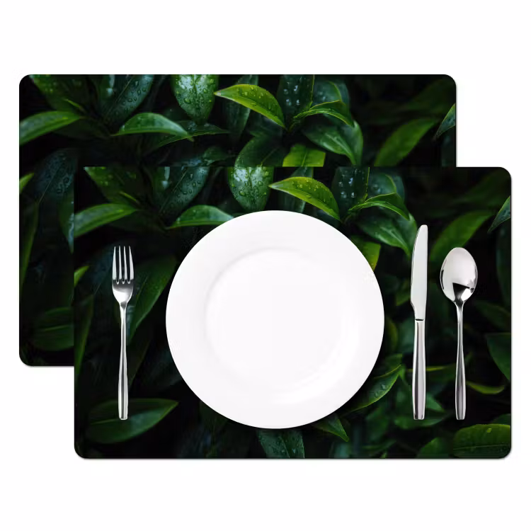 Placemat - 6 stuks - Bladeren - Regendruppels - Licht - Groen — 2