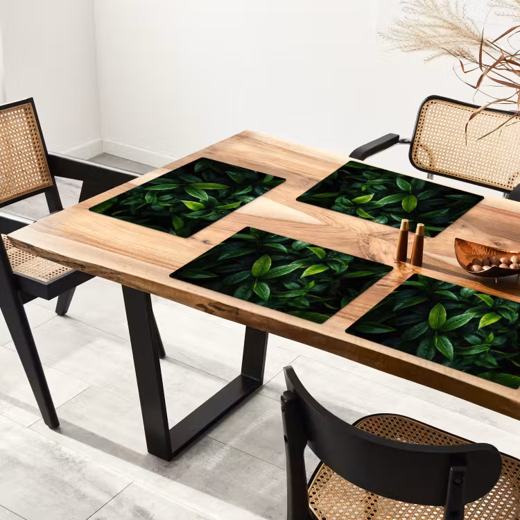 Placemat - 6 stuks - Bladeren - Regendruppels - Licht - Groen — 5