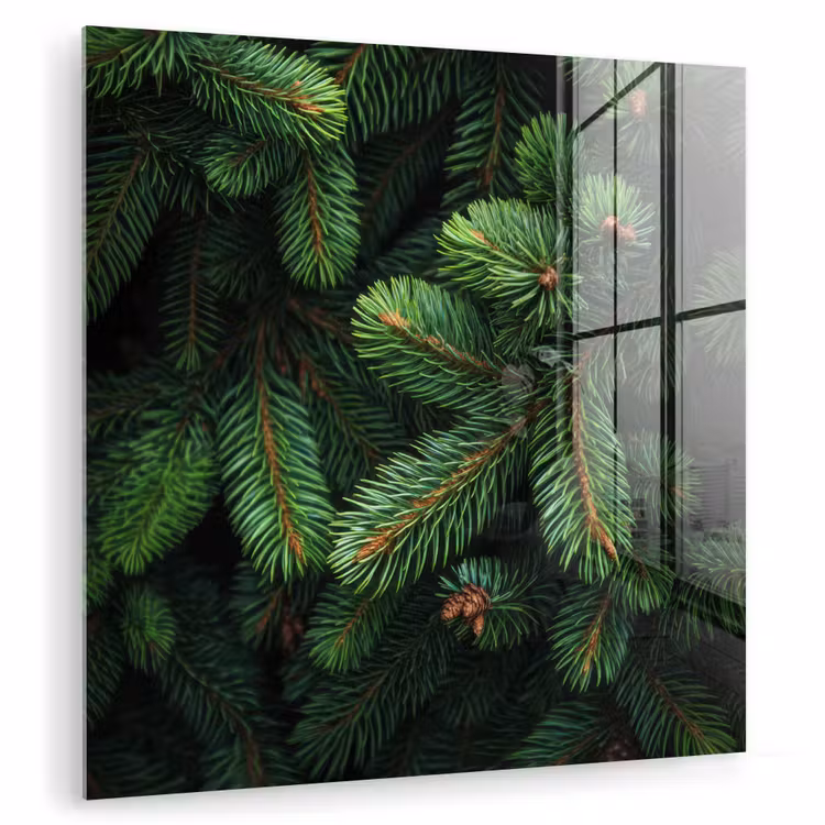 Glas schilderij - Sparrentakken - Knoppen - Naalden - Groen — 1