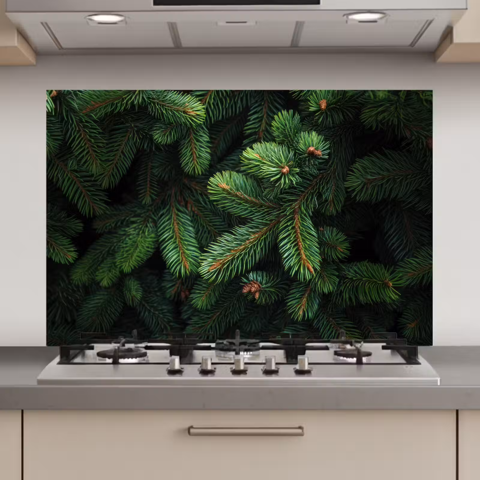 Spatscherm keuken - Sparrentakken - Knoppen - Naalden - Groen — 1