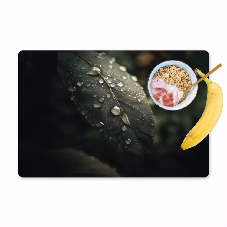 Placemat - 6 stuks - Blad - Groen - Nerven - Regendruppels — 1