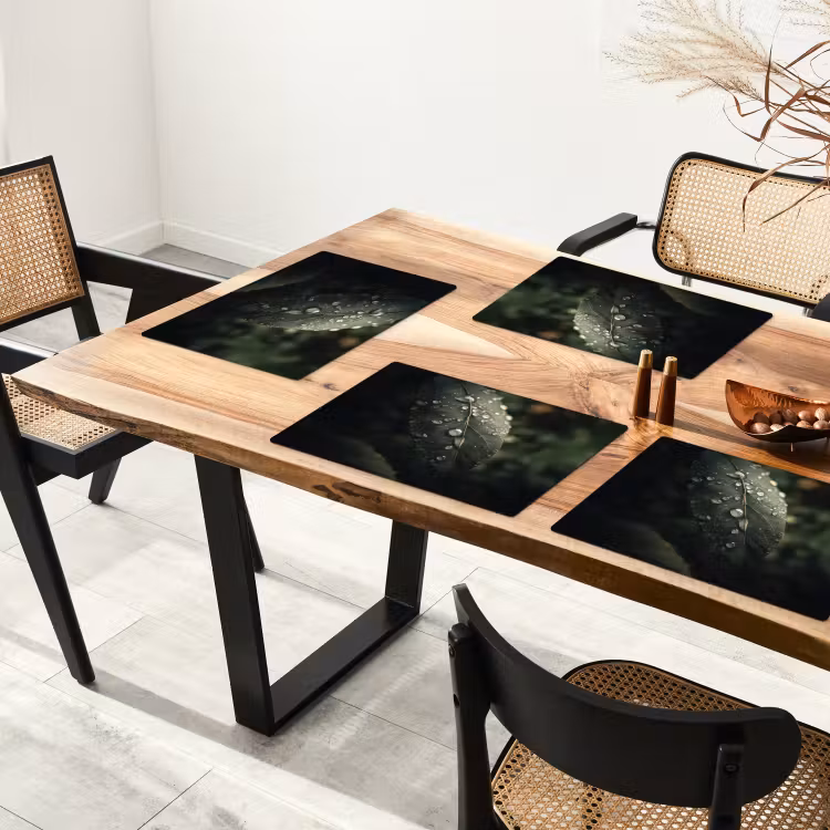 Placemat - 6 stuks - Blad - Groen - Nerven - Regendruppels — 5