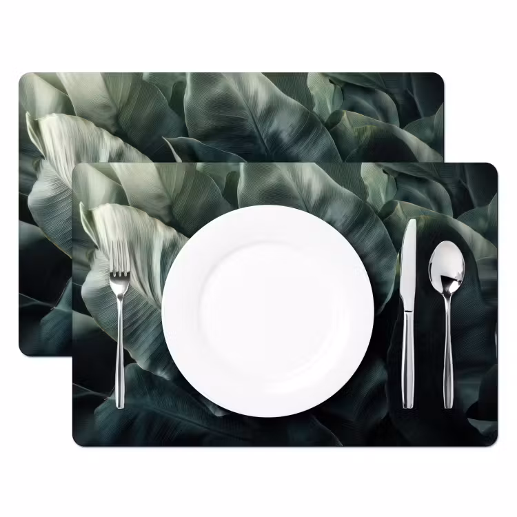 Placemat - 6 stuks - Groen - Bladeren - Glad - Nerven — 2
