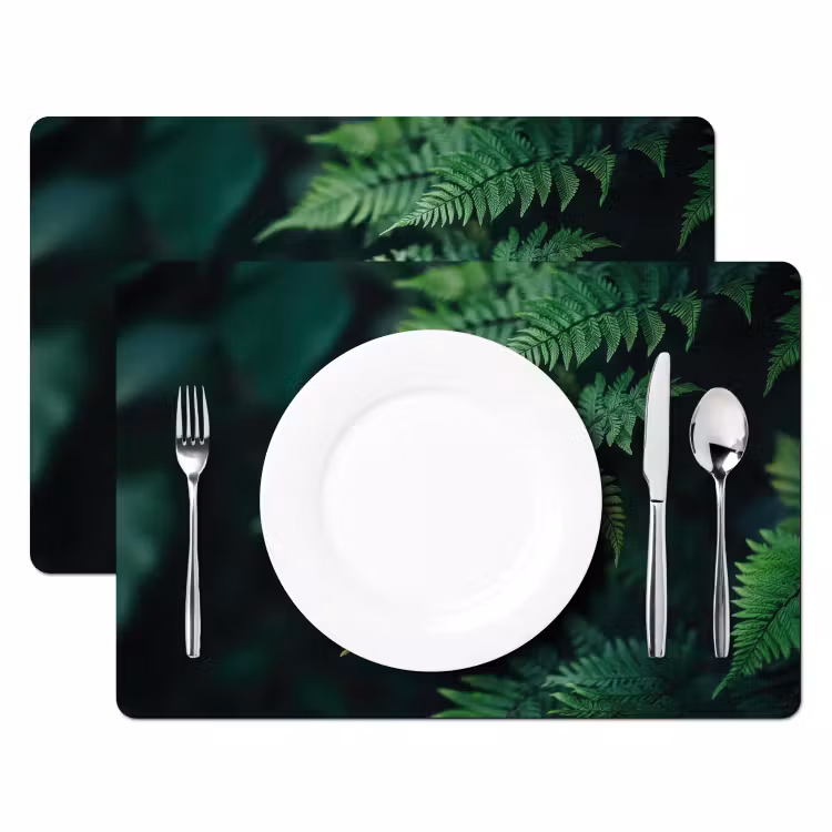Placemat - 6 stuks - Varenblad - Groen - Structuur - Wazig — 2