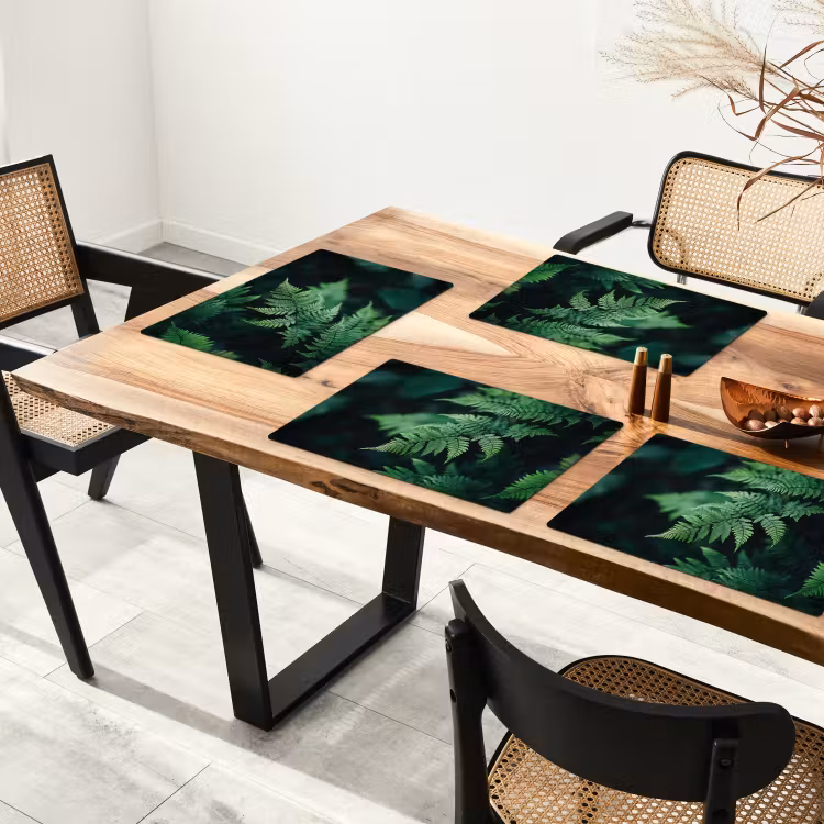 Placemat - 6 stuks - Varenblad - Groen - Structuur - Wazig — 5