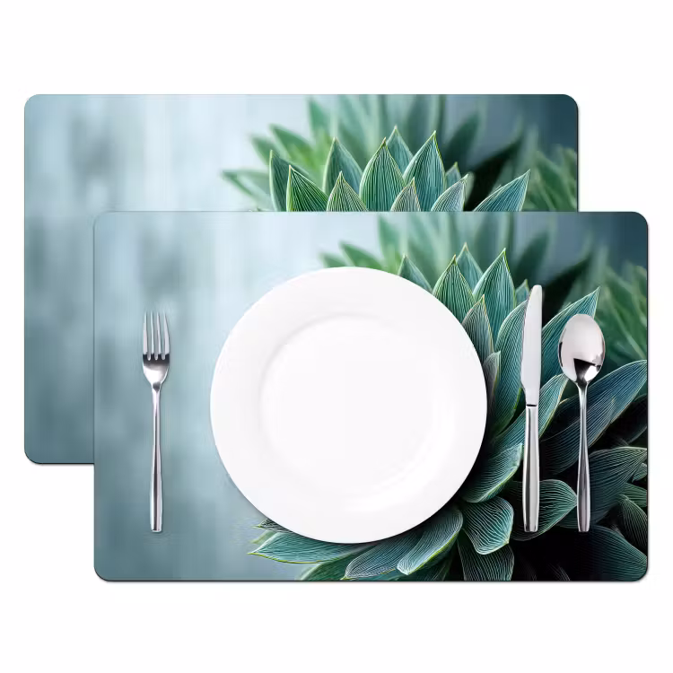 Placemat - 6 stuks - Vetplant - Bladeren - Groen - Wazig — 2