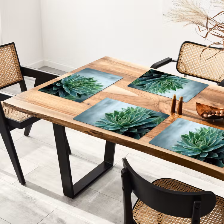 Placemat - 6 stuks - Vetplant - Bladeren - Groen - Wazig — 5
