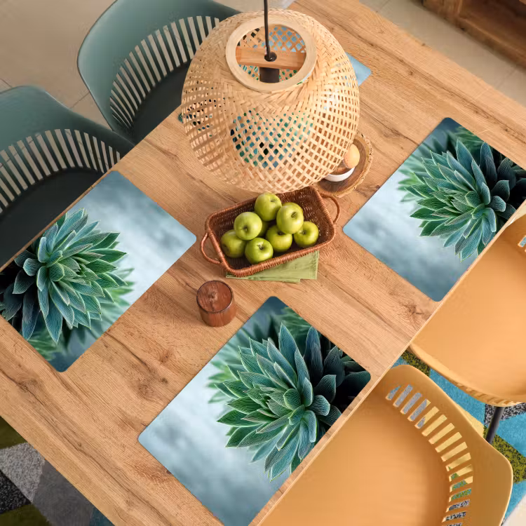 Placemat - 6 stuks - Vetplant - Bladeren - Groen - Wazig — 6