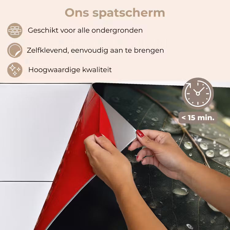 Spatscherm keuken - Blad - Groen - Nerven - Regendruppels — 4