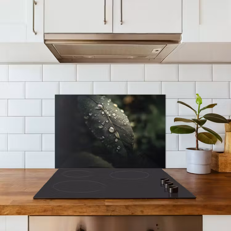 Spatscherm keuken - Blad - Groen - Nerven - Regendruppels — 6