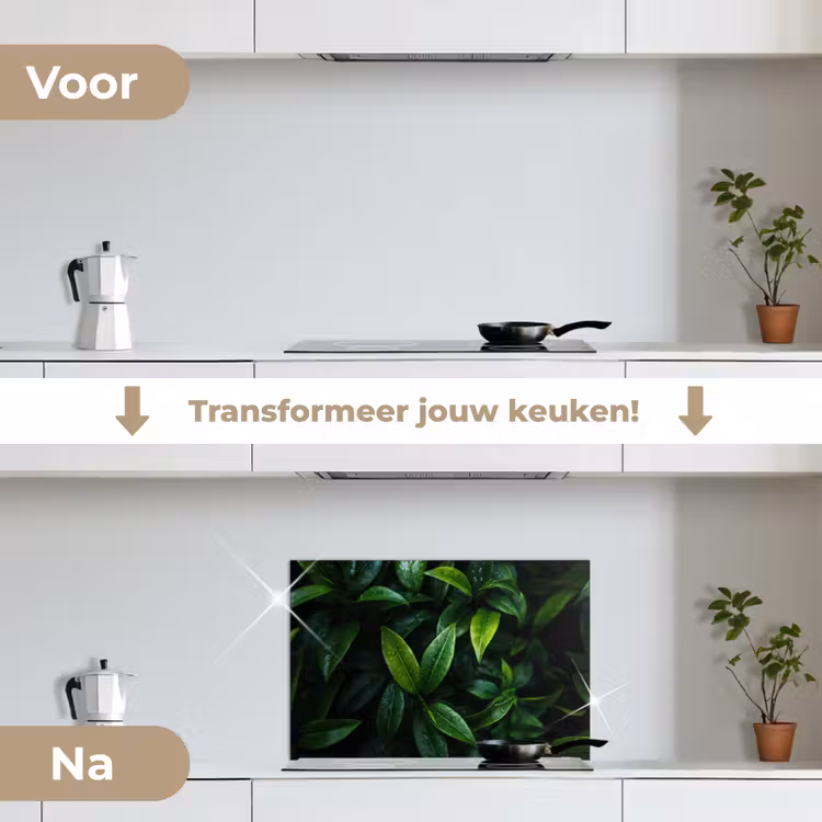 Spatscherm keuken - Bladeren - Regendruppels - Licht - Groen — 3
