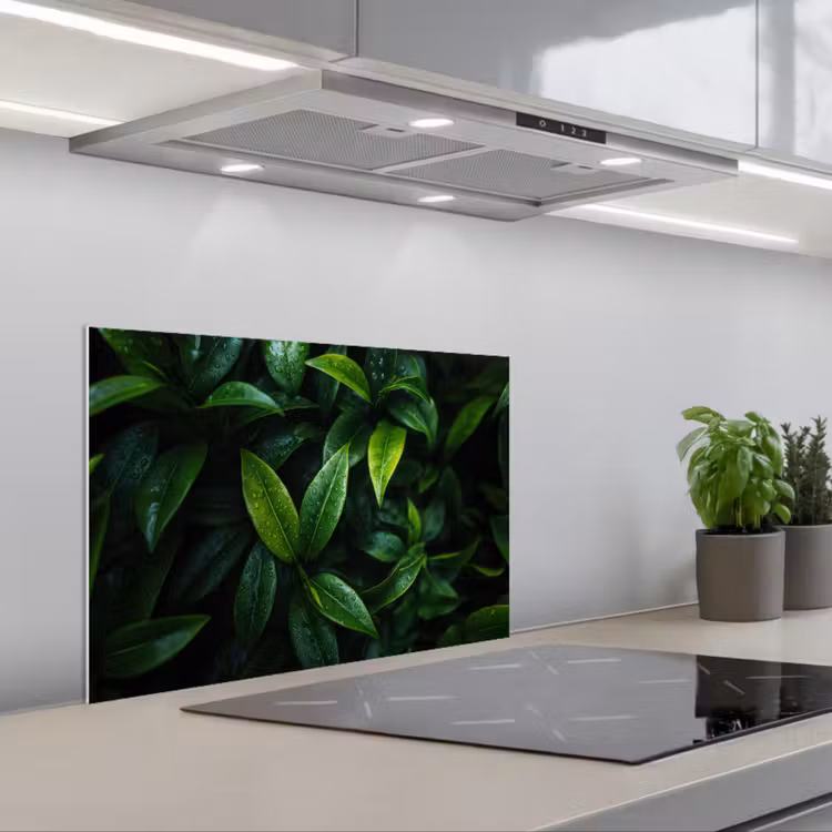 Spatscherm keuken - Bladeren - Regendruppels - Licht - Groen — 5