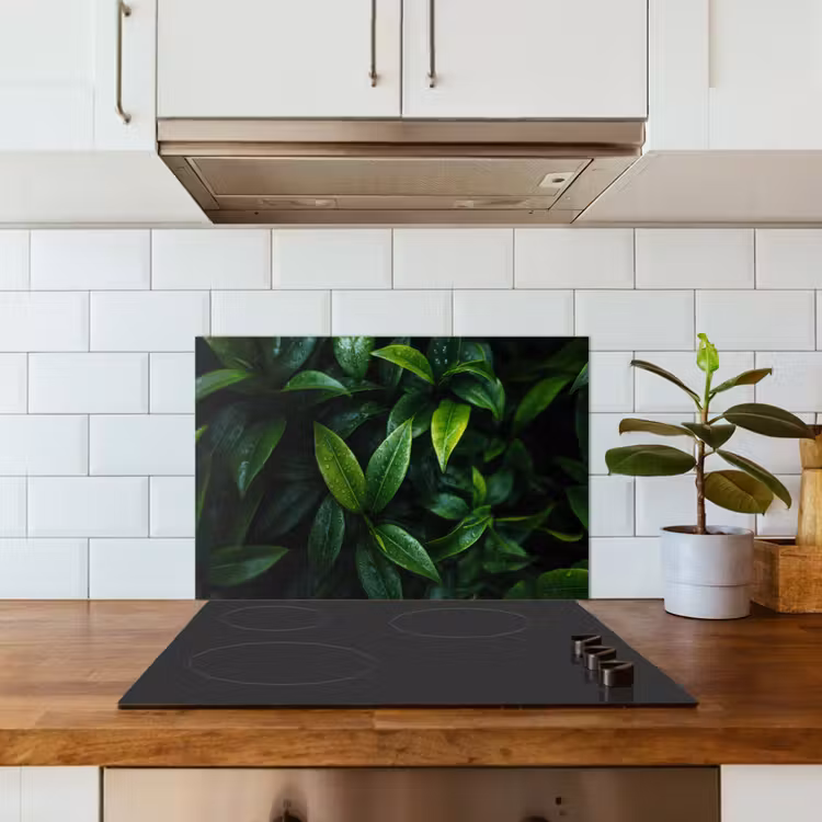 Spatscherm keuken - Bladeren - Regendruppels - Licht - Groen — 6