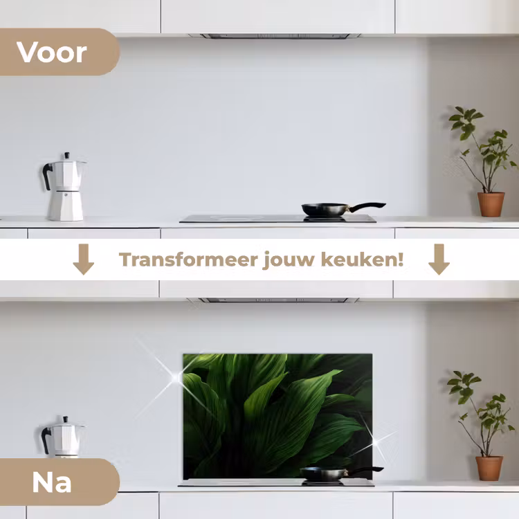 Spatscherm keuken - Bladeren - Schaduw - Groen - Textuur — 3