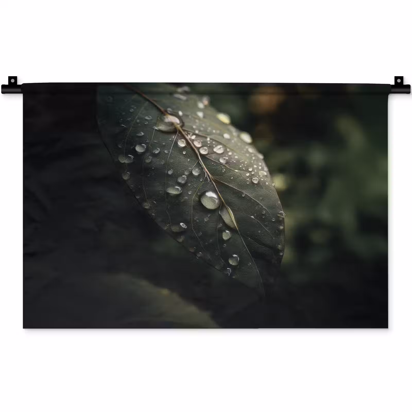 Wandkleed - Blad - Groen - Nerven - Regendruppels — 1