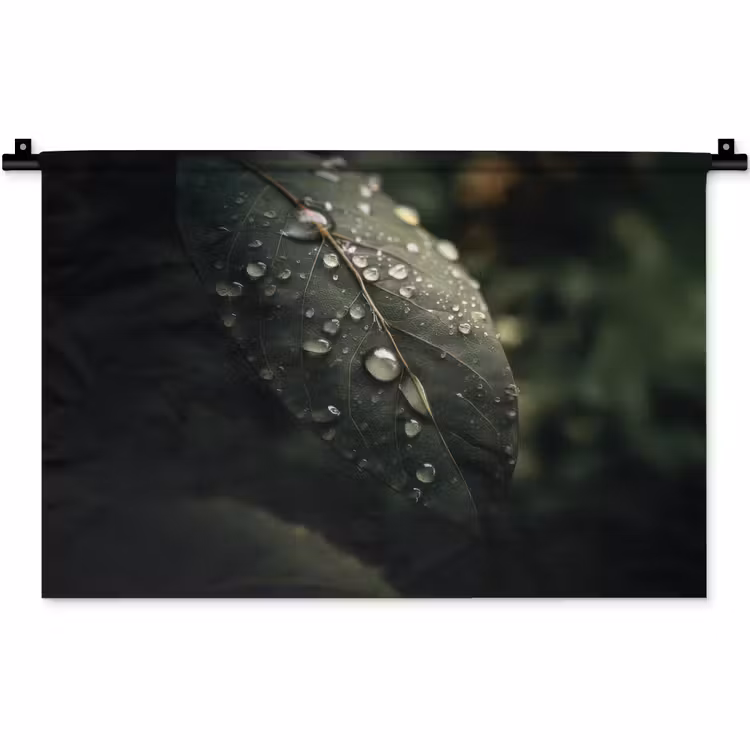 Wandkleed - Blad - Groen - Nerven - Regendruppels — 1