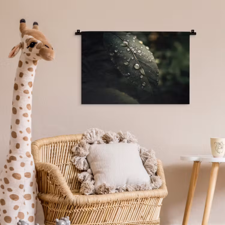 Wandkleed - Blad - Groen - Nerven - Regendruppels — 5